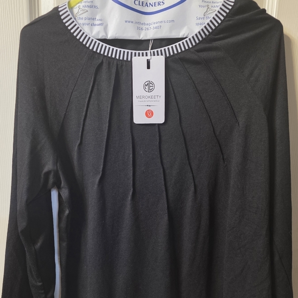 MEROKEETY Black Women's Blouse